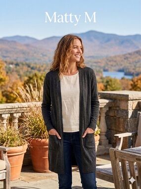 Matty M Dark Charcoal Open-Front Long Cardigan